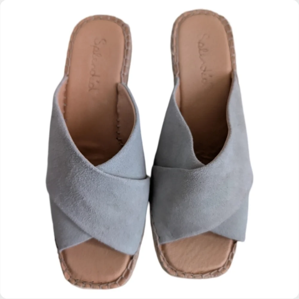 Splendid Britt Wedge Espadrille Sandals Ibiza Blue Suede 9M